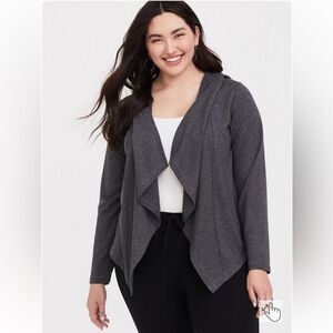 Torrid Gray Hooded drape Cardigan waterfall Sweater Size 2 women’s GUC